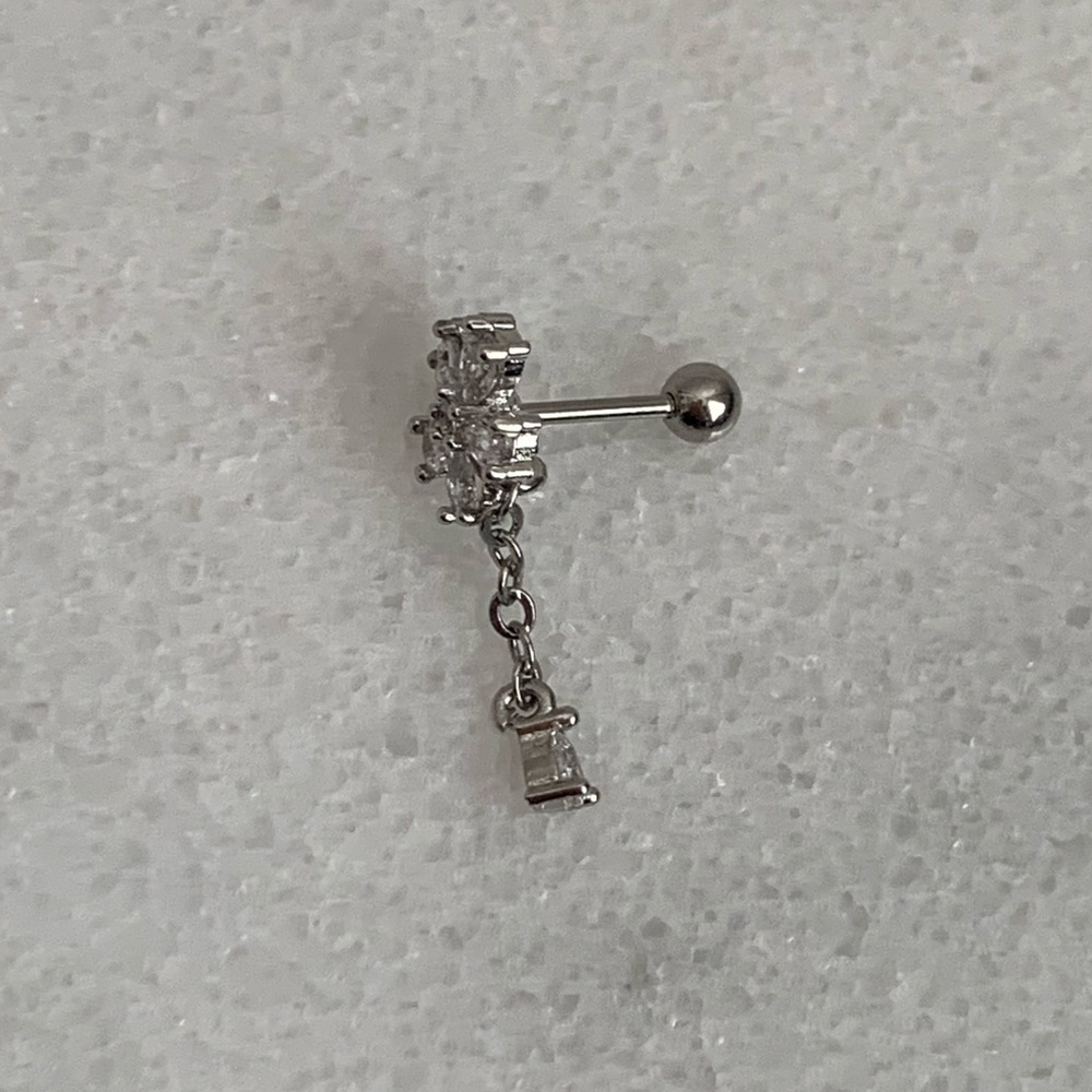 Silver Crystal Flower Dangle Cartilage Earring - Picture 6 of 6